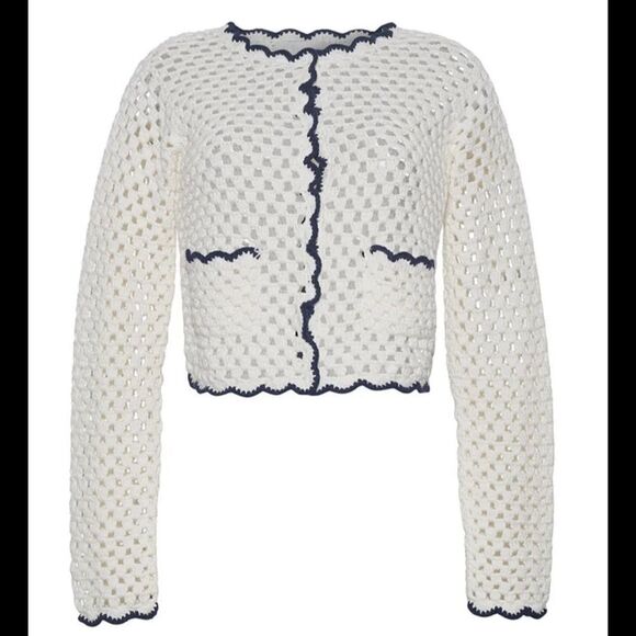 Cara Cara Sweaters - New CARA CARA Roma Cardigan Ivory Navy Crochet Medium